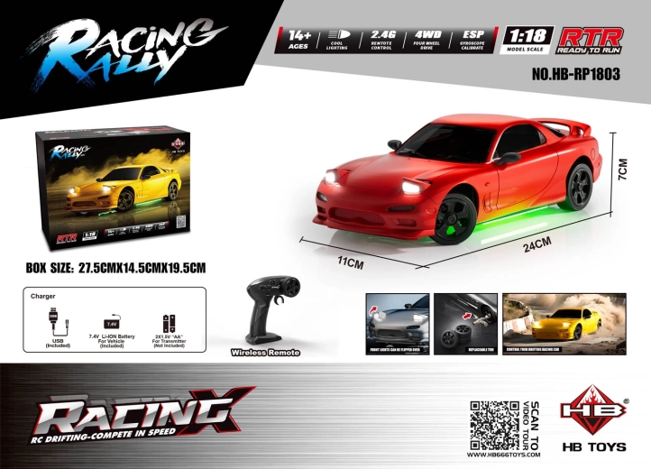 RC-Driftwagen TurboSlide 1:18 mit Beleuchtung, rot