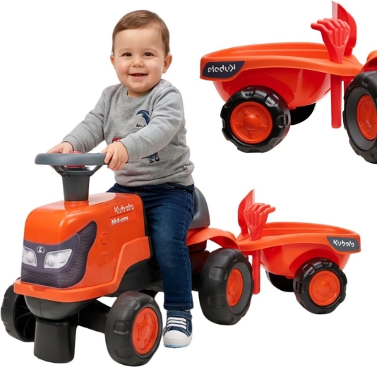 FALK Kinder-Traktor KUBOTA mit Anhänger und leisen Rädern 1–3 Jahre