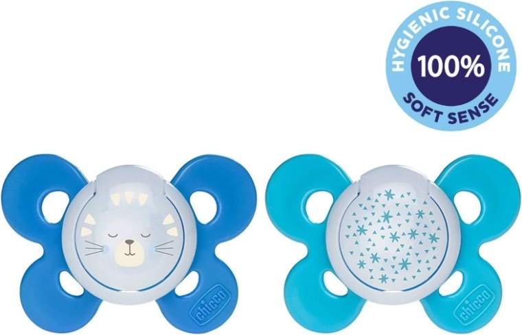 Chicco Physio Comfort Silikon-Nachtschnuller für Jungen 16–36 Monate Katze und Sterne 2 Stk.