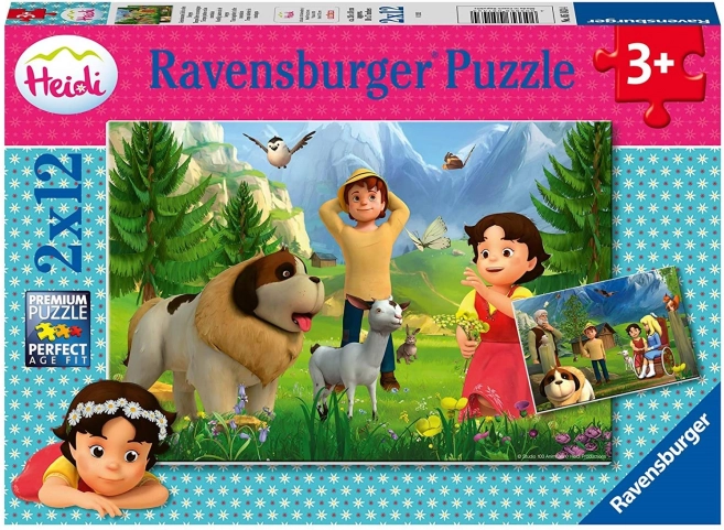 RAVENSBURGER Puzzle Heidi: Gemeinsame Zeit in den Bergen 2x12 Teile
