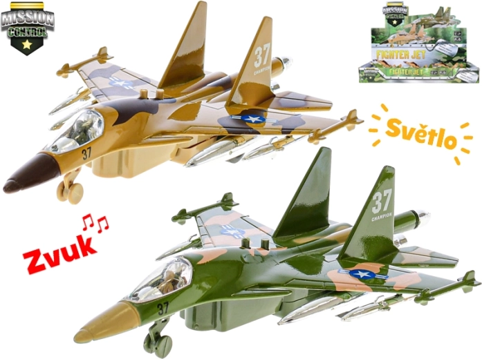 Mission Control Militärflugzeug 19 cm mit Rückzug, Licht und Sound