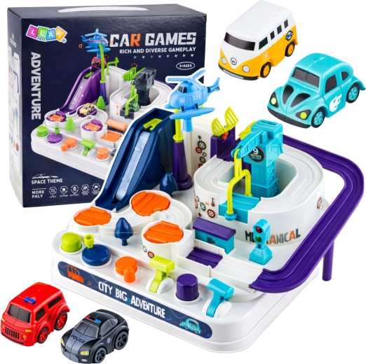 Interaktives städtisches Hindernis-Rennbahnset mit Parkplatz und 4 Autos