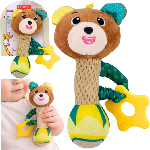Plüsch-Rassel Bärchen mit Beiß- und Quietschelement für Babys