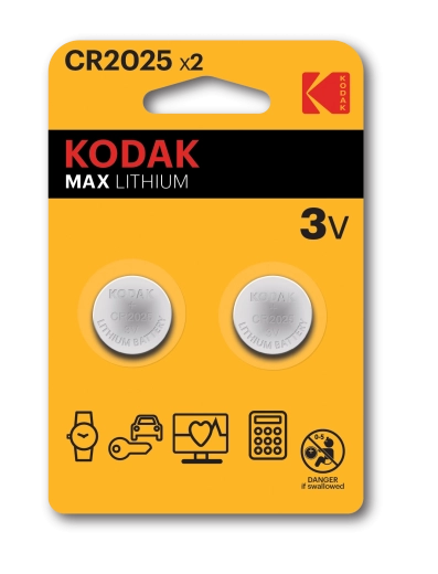 Lithium-Knopfzellen KODAK CR2025 3 V, 2 Stk.
