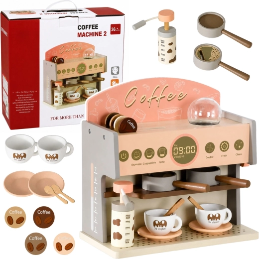 Holz-Kinderkaffeemaschine – Barista-Set mit Zubehör, rosa