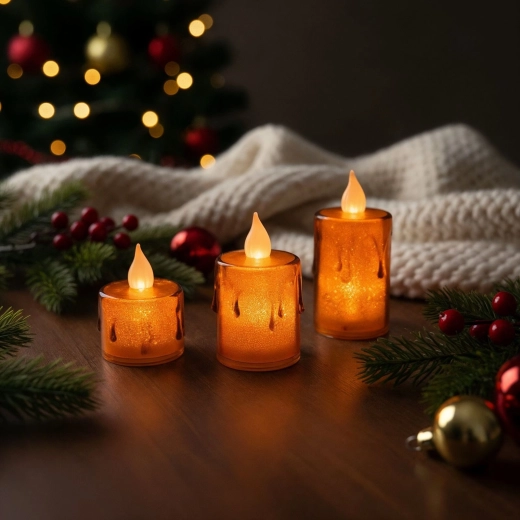 Set aus LED-Kerzen mit warmweißem Licht, 3 Stück