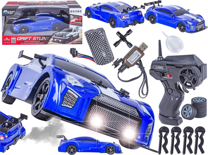 RC-Driftauto 1:16 Nissan GTR 4WD 2,4 GHz mit Raucheffekt und LED-Lichtern