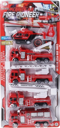 Feuerwehr-Set – Rückzug-Spielzeugautos 17 cm, 5 Stk.