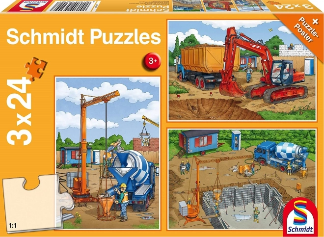 SCHMIDT Puzzle Auf der Baustelle 3x24 Teile