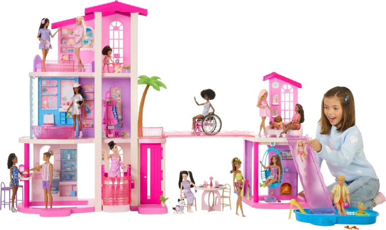 Mattel Barbie Dreamhouse Traumhaus für Puppen mit 2 Pools, Aufzug und mehr als 65 Zubehörteilen