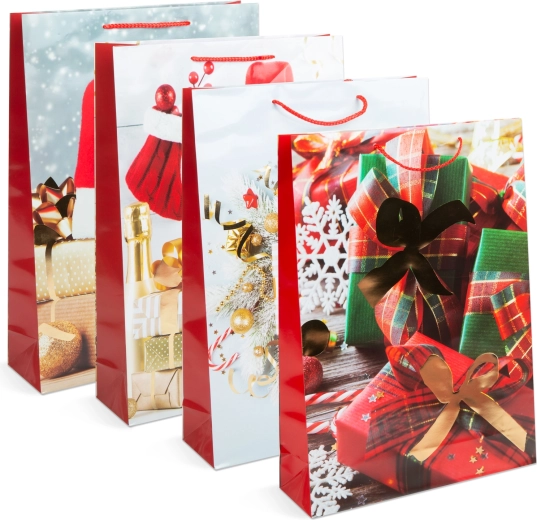 Weihnachtliche Papier-Geschenktüte für eine Flasche – 1 Stück