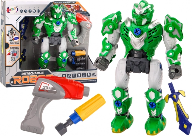 Schraubbarer Roboter mit Licht und Sound – grünes Set mit Bohrer und Schraubendreher