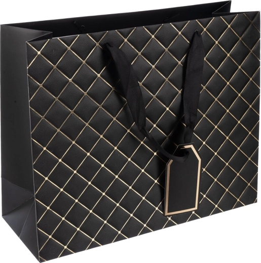 Geschenkpapiertasche Quilt Schwarz 32 × 12 × 26 cm