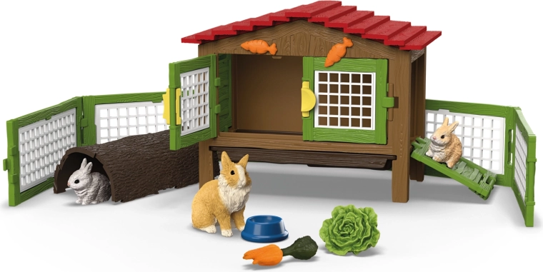 Schleich FARM WORLD Kaninchenstall mit Löwenkopf-Zwergkaninchen