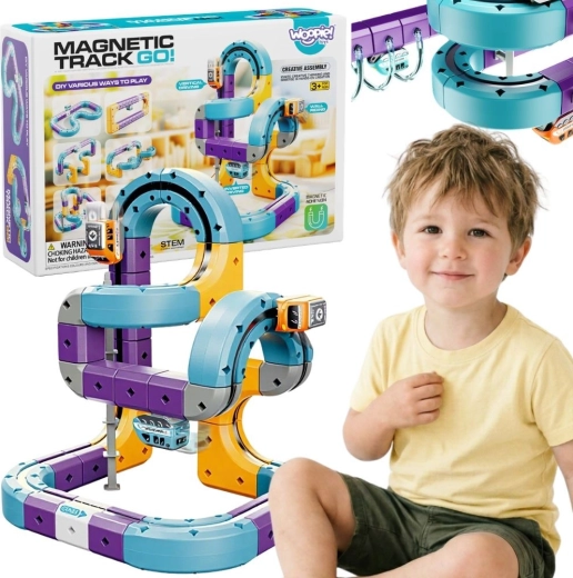 Woopie magnetischer Baukasten Eisenbahnstrecke mit Anziehungseffekt, 54 Teile