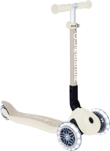 Globber Junior faltbarer Dreirad-Scooter mit LED-Rädern ECOLOGIC coconut