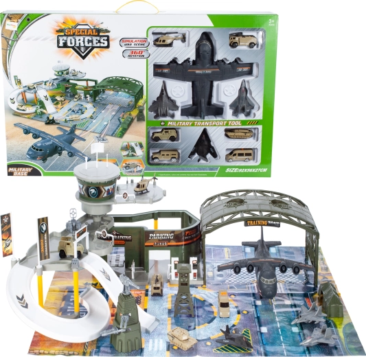 Militärbasis mit Flugzeug – zweiteiliges Spielset mit zwei Ebenen