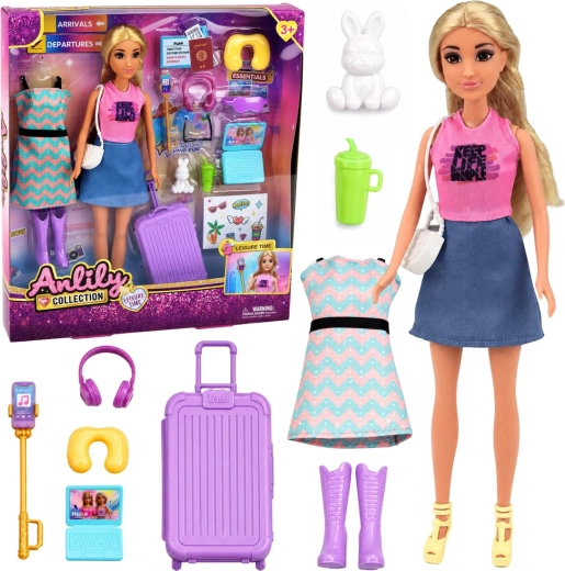 Anlily Reisende – Modepuppe mit Koffer und Reiseaccessoires 30 cm