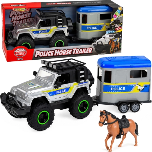 Polizei-Geländewagen mit Pferdeanhänger, Licht und Sound