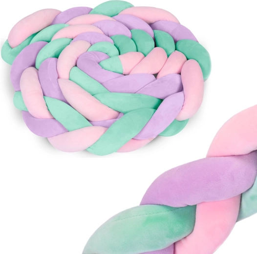 Gestrickter Bettumrandung-Zopf Ricokids 3 m – mint-rosa-lila