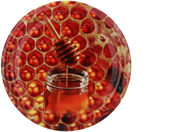 Set aus 10 Einmachdeckeln 82 mm mit Honig- und Bienenmotiv