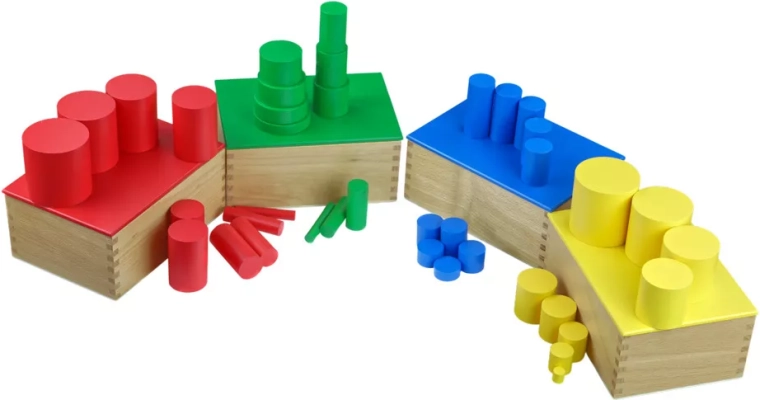 Farbige Zylinder ohne Griffe aus Buchenholz Moyo Montessori