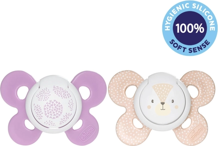 Chicco Schnuller Physio Comfort aus Silikon 6–16 Monate, 2 Stück, Motiv Punkte/Fuchs