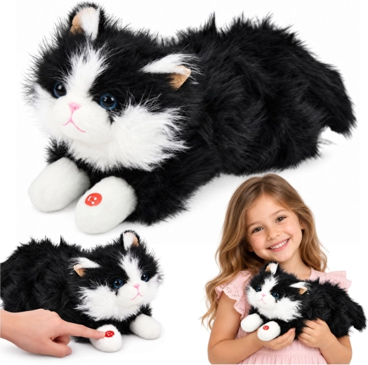 Interaktiver schwarz-weißer Plüschkater mit Miaugeräuschen, 40 cm