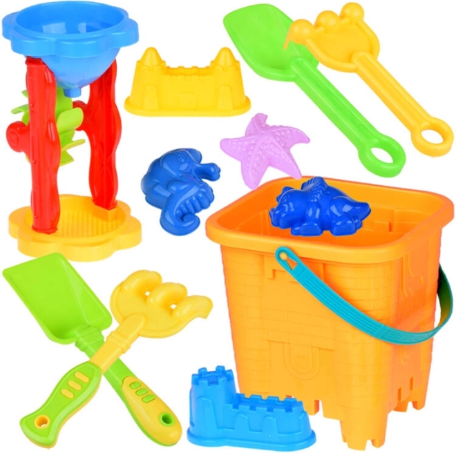 Sand-Set mit Eimer, Formen und Werkzeugen