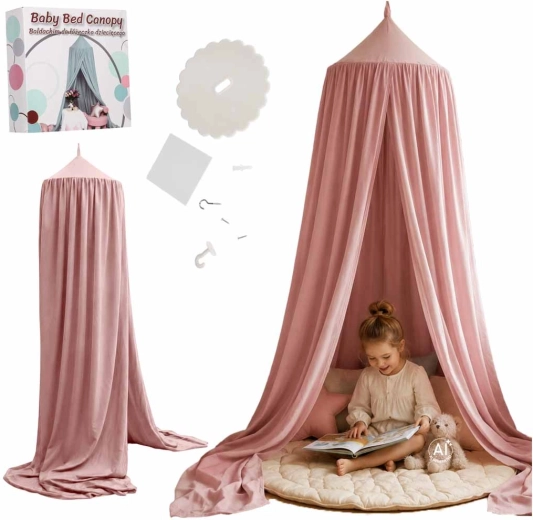 Boho-Kinder-Baldachin über dem Bett – hellrosa
