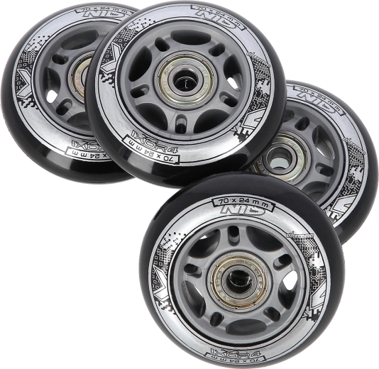 Satz schwarzer Rollen 70 × 24 mm mit ABEC 9 Lagern NILS EXTREME