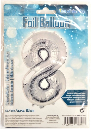 Folienballon Zahl 8 silber 80 cm