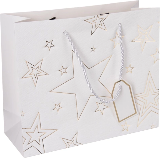 Geschenkpapiertüte mit Sternmotiv, weiß, 31 × 12 × 26 cm