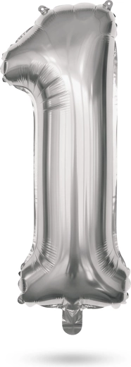 Geburtstagsfolienballon Zahl 1, silber, 40 Zoll