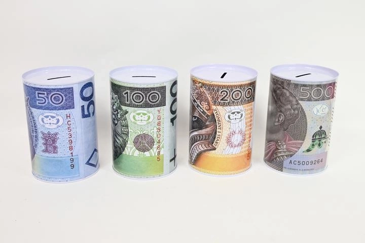 Metall-Spardose mit Banknotenmotiv