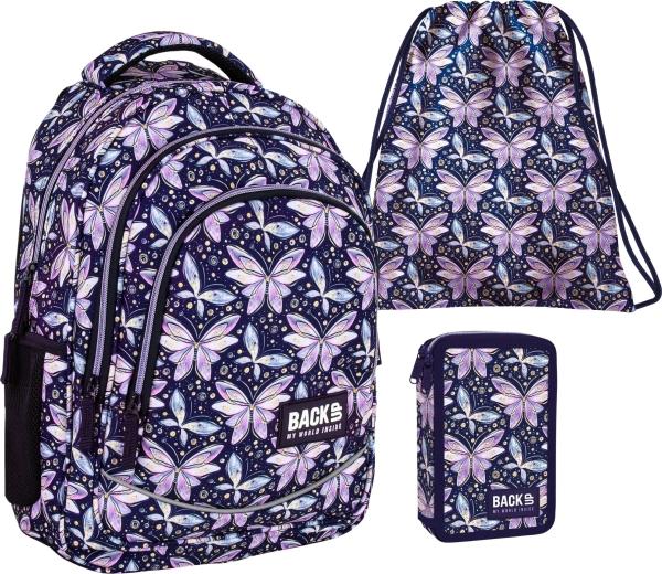 Schulset BackUP Fairies 3in1 – Rucksack, gefülltes zweifächiges Federmäppchen und Turnbeutel