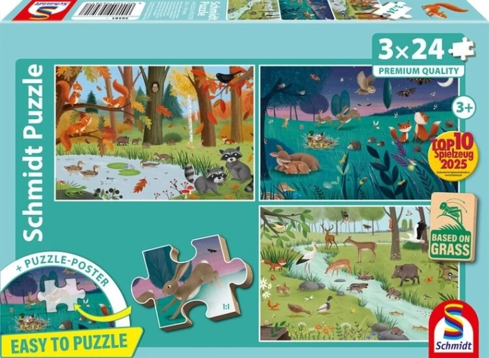 Schmidt Puzzle Wald- und Wiesen­tiere 3×24 Teile