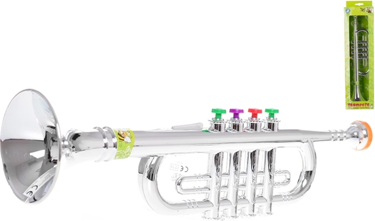 Kinder-Trompete 37,5 cm mit silbernem Glanz und bunten Klappen