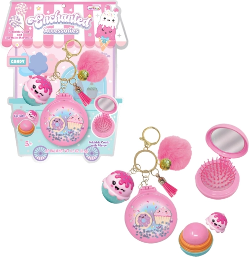 Schlüsselanhänger mit Lippenbalsam und Mini-Kamm – Süßigkeiten - 1 Stück