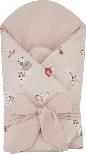 Eko Musselin-Puckdecke mit herausnehmbarer Kokoseinlage My farma, Powder Pink, 75 × 75 cm