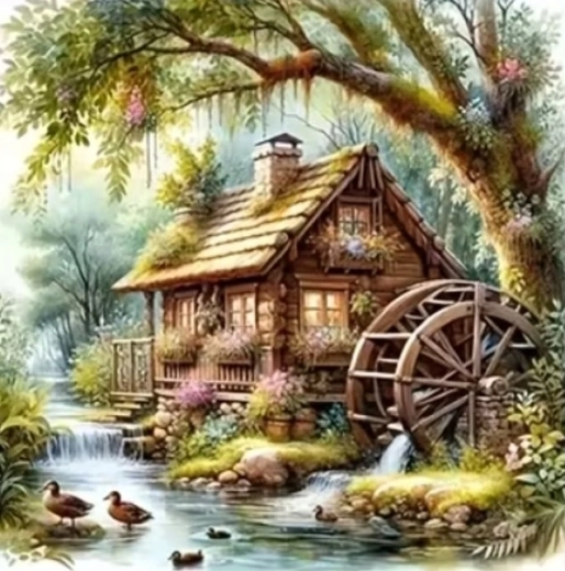 Norimpex Diamantmalerei Mühle im Wald mit Enten 30 × 40 cm