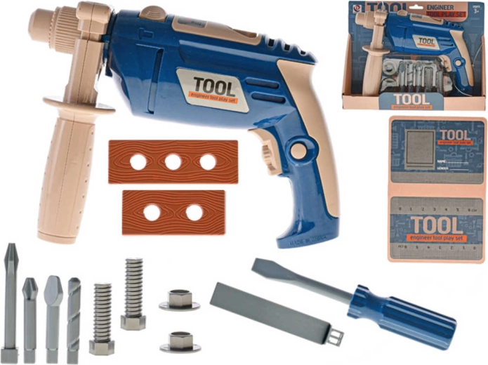 Kinderbohrmaschine mit Seitenhandgriff – Set mit Aufsätzen und Schraubendreher