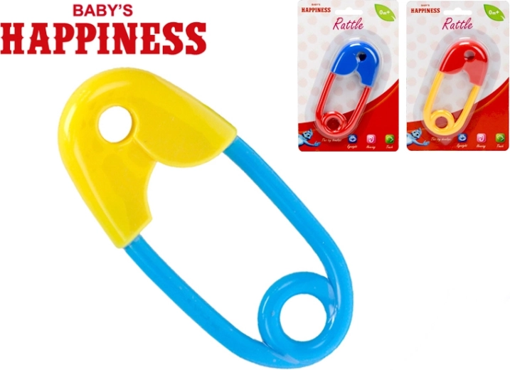 Rassel Sicherheitsnadel 12 cm Baby’s Happiness, 3 Farben, ab 0 Monaten