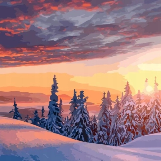 Diamantmalerei – Blick auf eine verschneite Winterlandschaft 30 × 40 cm