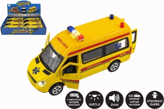 Ambulanz – Metall-Kunststoff-Auto mit Licht und Sound, 15 cm, Rückziehantrieb