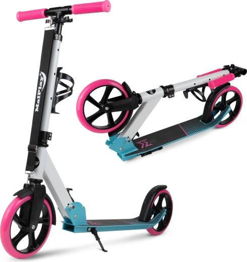 Klappbarer Scooter weiß‑rosa‑blau mit Tragegurt