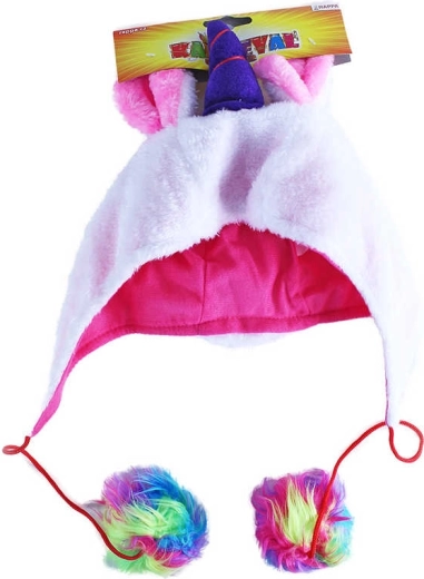 Karneval-Plüschmütze Einhorn mit Bommelchen - 1 Stück