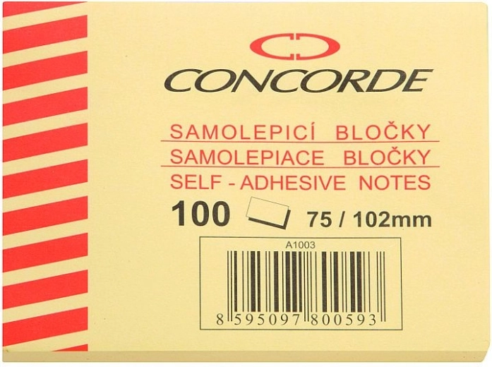 Haftnotizblock CONCORDE 75 × 102 mm, gelb, 100 Blatt