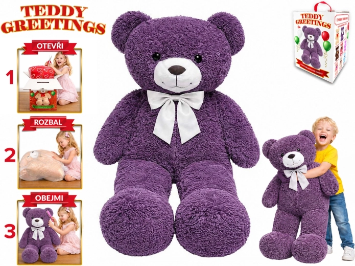 Plüschbär mit Schleife Teddy Greetings 120 cm lila – 1 Stück