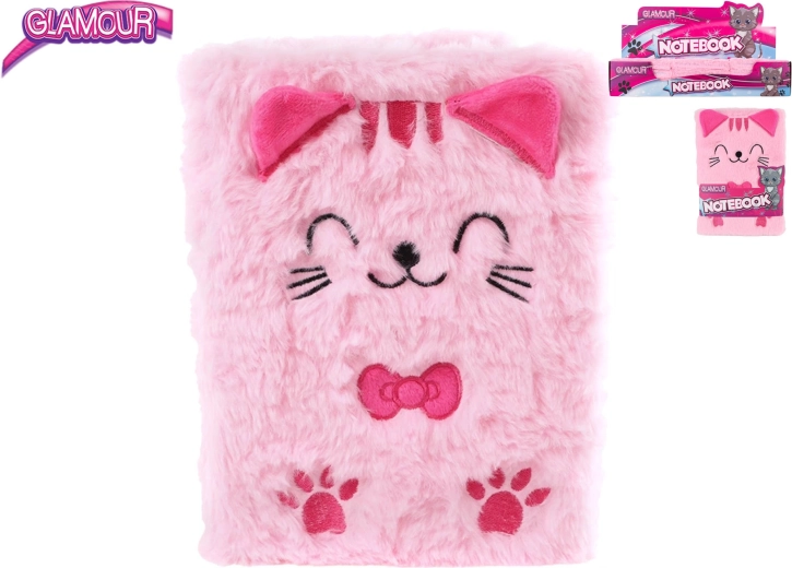 Glamour-Notizbuch mit Plüsch-Katzenmotiv, 80 Seiten